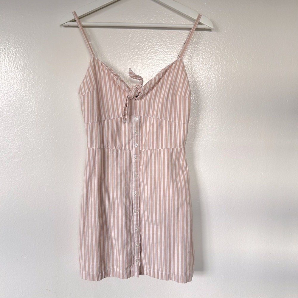 Abercrombie & Fitch Striped Cotton Mini Dress peach pink white